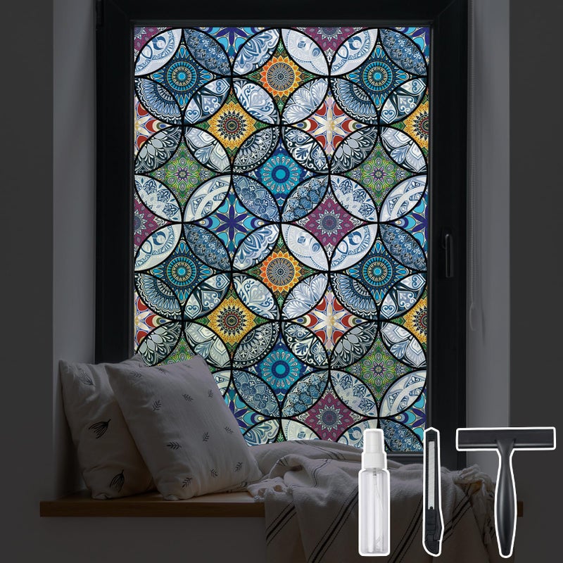 DKTIE Static Cling Decorative Window Film with Installation Tools Non Adhesive Privacy Film Stained Glass Window Film for Bathroom Shower Door Heat Cotrol Anti UV 17.7 x 78.7 Inch - Image 1